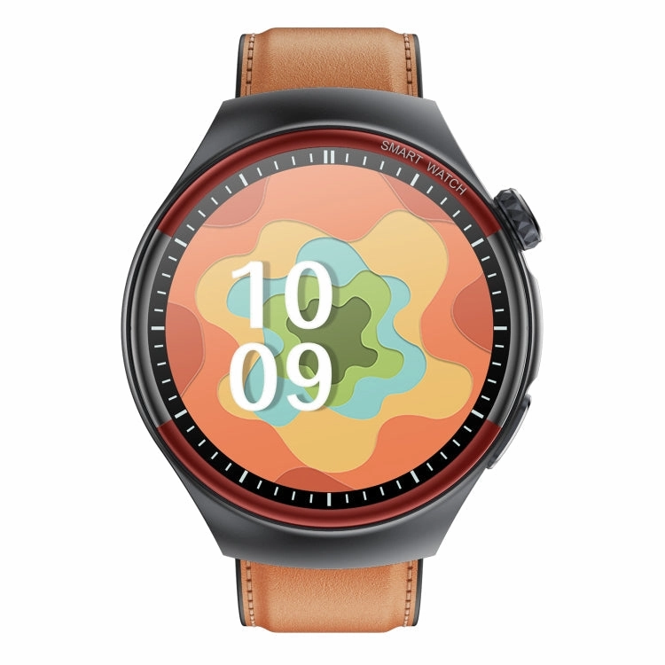 T82 1.43 inch Round Screen BT Call Smart Watch, Heart Rate / Blood Pressure / Blood Oxygen / Sleep / Blood Sugar / HRV / Metope / SOS, Strap:Leather Brown