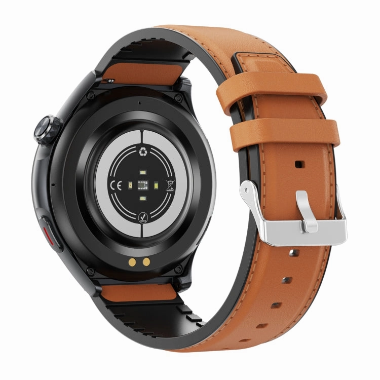 T82 1.43 inch Round Screen BT Call Smart Watch, Heart Rate / Blood Pressure / Blood Oxygen / Sleep / Blood Sugar / HRV / Metope / SOS, Strap:Leather Brown