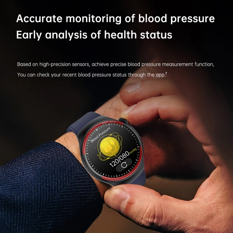 T82 1.43 inch Round Screen BT Call Smart Watch, Heart Rate / Blood Pressure / Blood Oxygen / Sleep / Blood Sugar / HRV / Metope / SOS, Strap:Leather Brown
