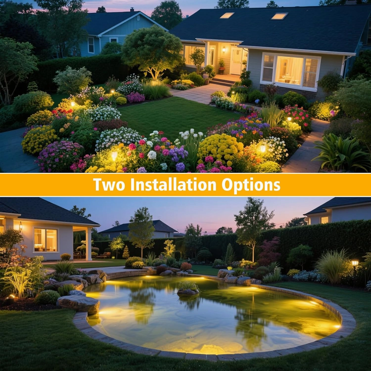 T-SUN Solar Pond Lights, 3-in-1 Warm White LED Submersible Light with 2 Light Modes, IP68 Waterproof Floating Underwater Lights for Outdoor Ponds, Garden Fountain, Decorative Aquascape