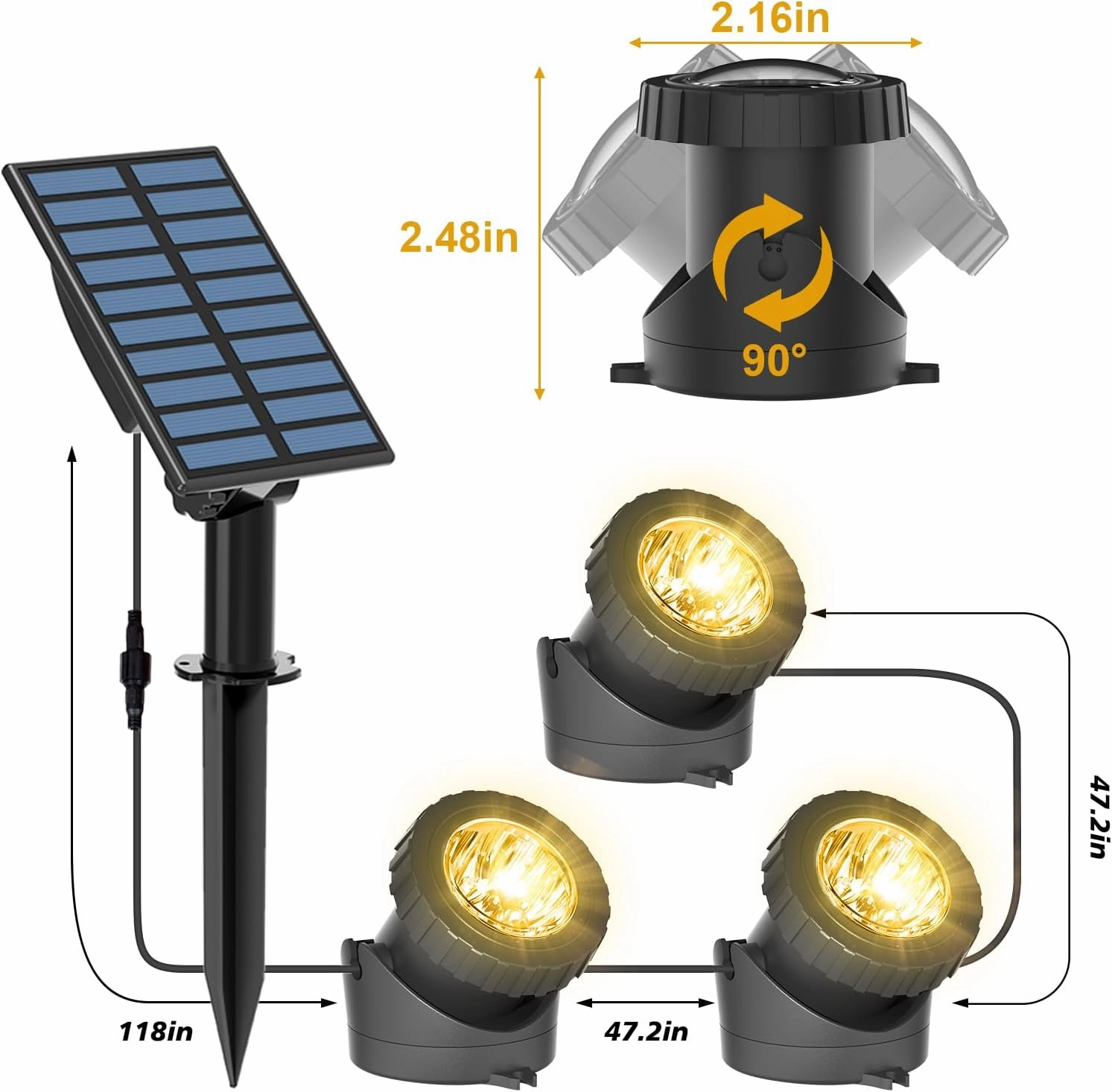 T-SUN Solar Pond Lights, 3-in-1 Warm White LED Submersible Light with 2 Light Modes, IP68 Waterproof Floating Underwater Lights for Outdoor Ponds, Garden Fountain, Decorative Aquascape