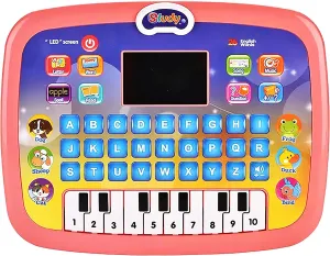 Tablet for Kids Educational Computer Interactive Audio and Video Teaching Aids 3  Years Learning Pad Numbers Letters Words Math Spelling Read Song Music Questions Answers LED Screen Piano Blue Color