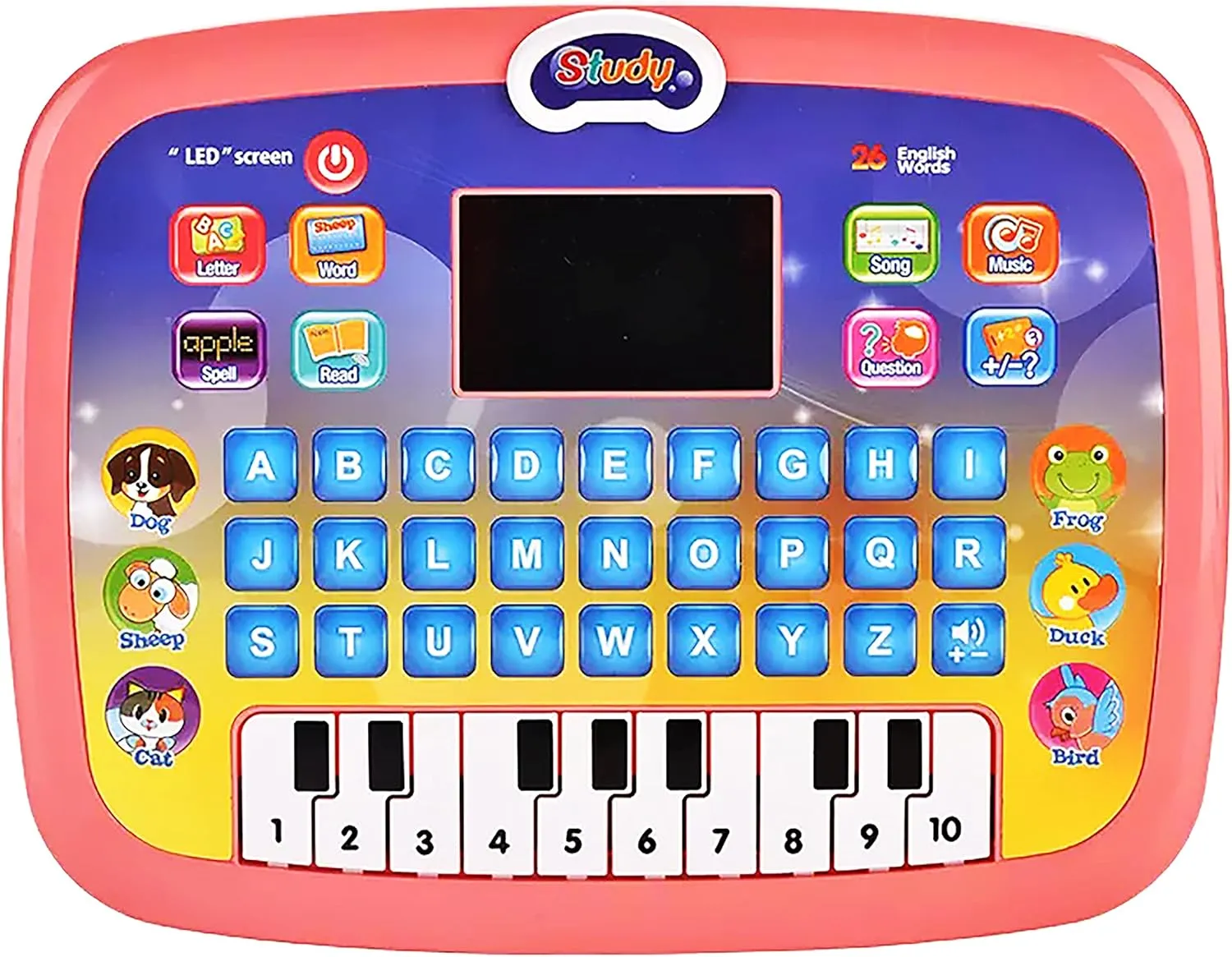Tablet for Kids Educational Computer Interactive Audio and Video Teaching Aids 3  Years Learning Pad Numbers Letters Words Math Spelling Read Song Music Questions Answers LED Screen Piano Blue Color