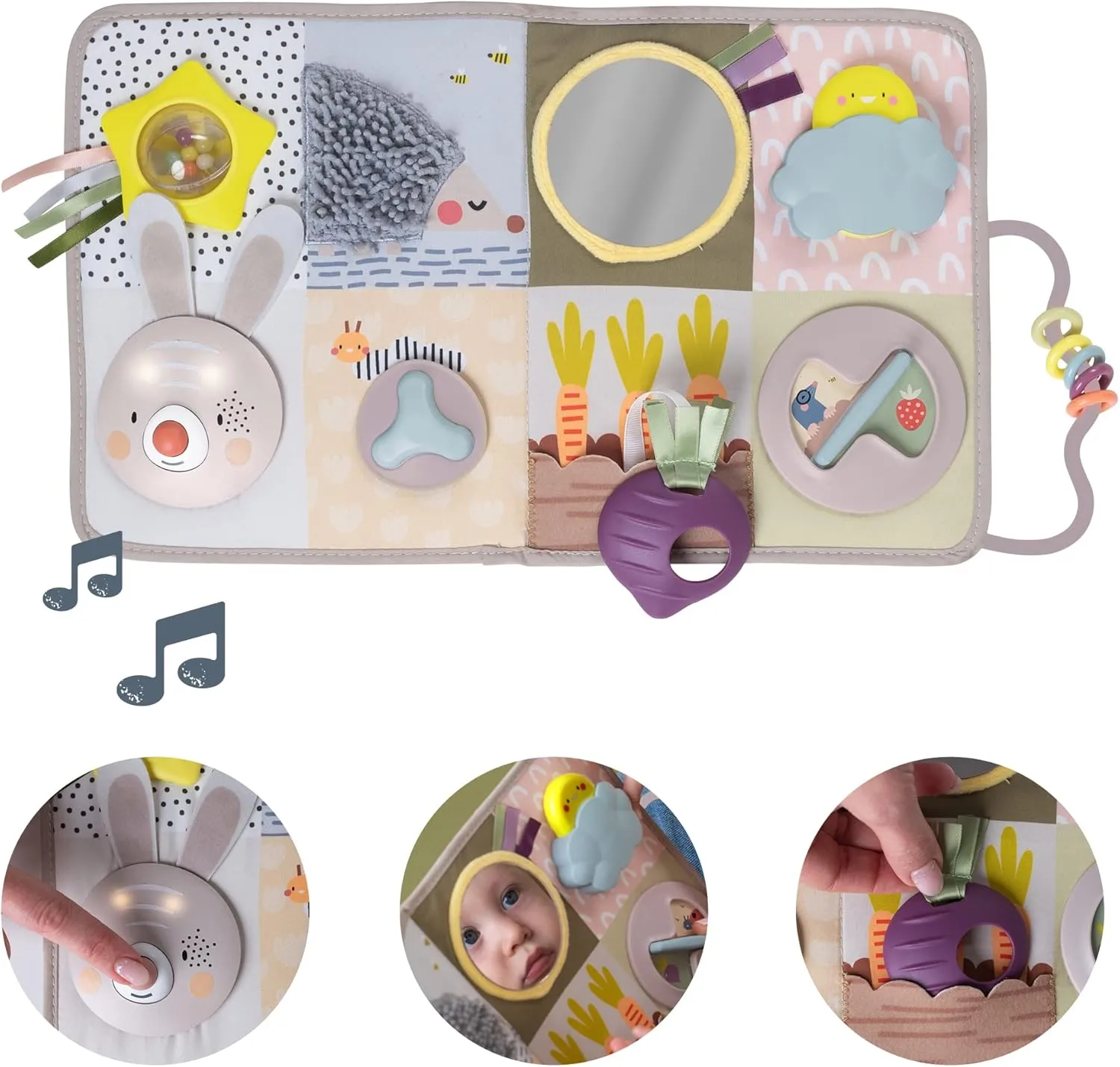 Taf Toys Newborns & Toddlers Busy Board with Music & Lights 13 Montessori Activities Baby Safe Mirror, 3D Activities, Textures & a Baby Teether Develops Motor Skills, Senses & Eye Hand Coordination