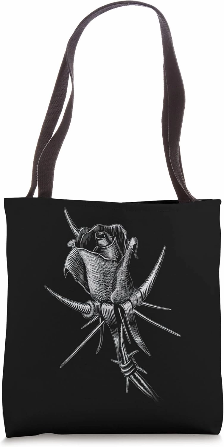 Tainted Thorny Rose Barb Wire Goth Design Tote Bag