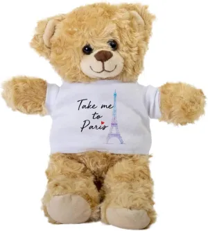 Take me to Paris Teddy Bear, Gift Stuffed Animal, Plush Teddy Bear with Tee, Welcoming Baby Gift, Gift for Her, Gift for Newborn, Cute Birthday Christmas Basket Gift Idea