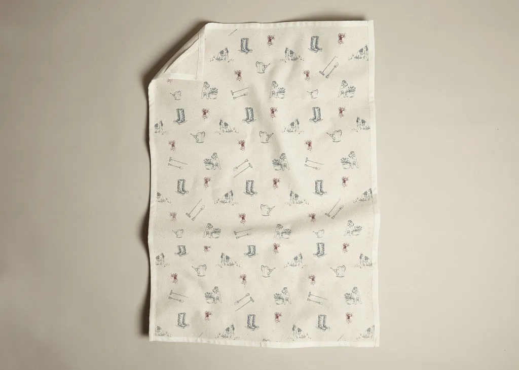 Tea towel and Wooden Spoon Gift Set: Bertie gardening print