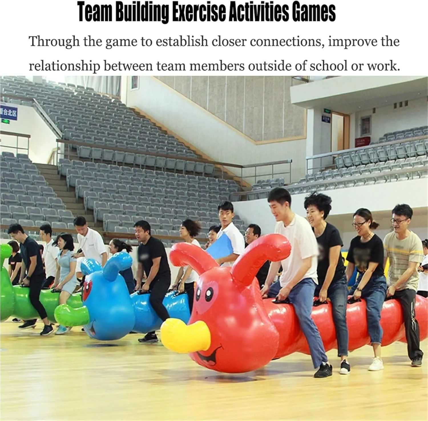 Team Building Games 4 PCS Field Day Outdoor Team Gaming Play, Inflatable Caterpillar Toys for Cooperative Team Competition Sports Games, Yellow/Red/Blue/Green