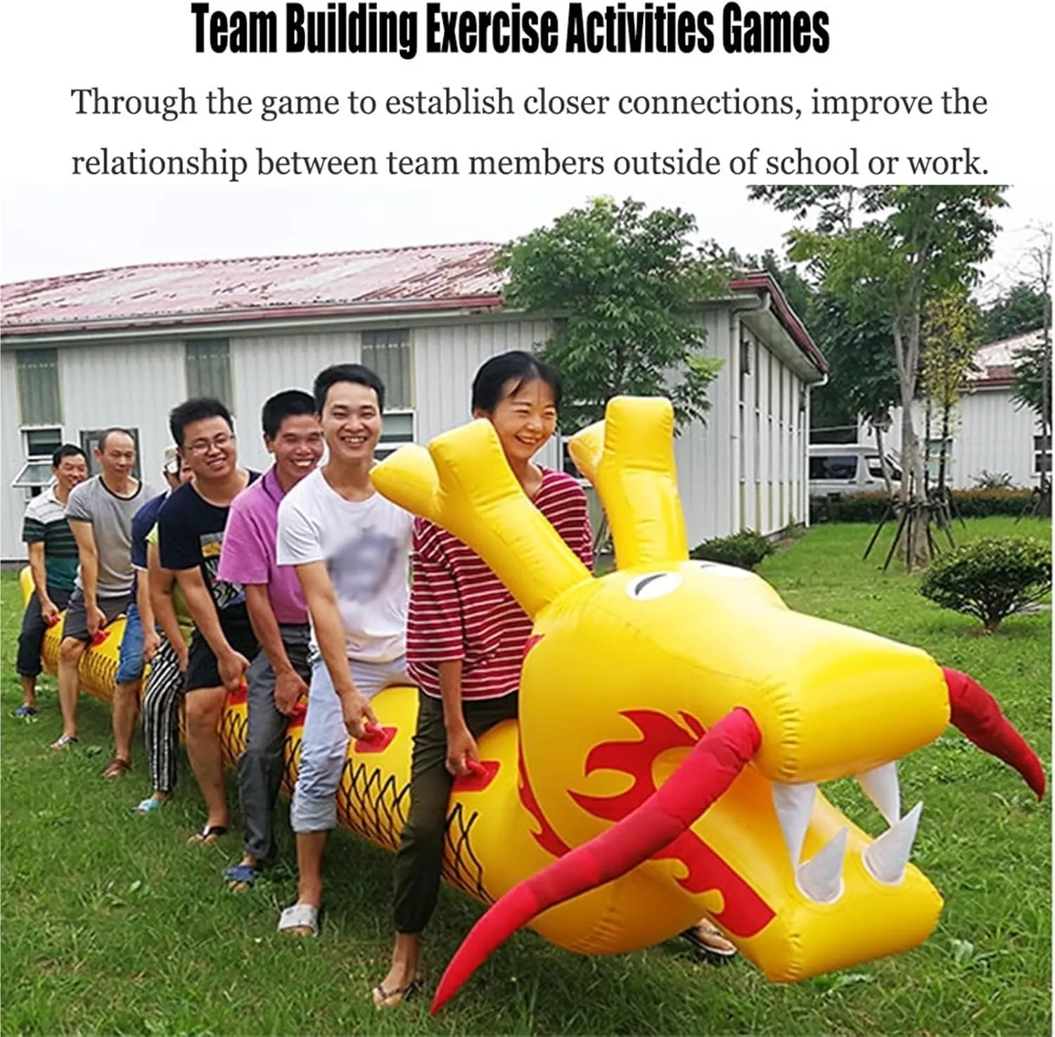 Team Building games 4 PCS Inflatable Dragon Boat Sports Toys For Kid Adult, Cooperative Team Race For Relay Race Field Day Team-Building Backyard Activity Game, With Inflation Pump(5 seats/L-3.5M)