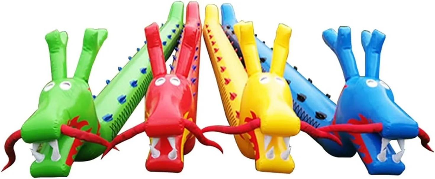 Team Building games 4 PCS Inflatable Dragon Boat Sports Toys For Kid Adult, Cooperative Team Race For Relay Race Field Day Team-Building Backyard Activity Game, With Inflation Pump(5 seats/L-3.5M)
