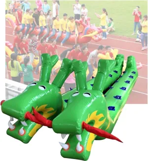 Team Building Games Teamwork Sports Toy Inflatable Dragon Boat, Outdoor Activities Fun Sports Events Large-Scale Competition Game Equipment, 2 PCS(Green,12 seats/L-7M)