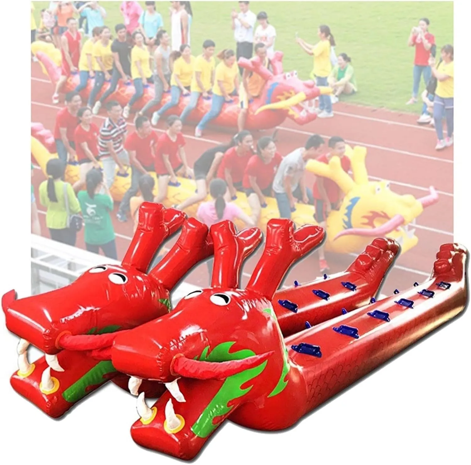 Team Building Games Teamwork Sports Toy Inflatable Dragon Boat, Outdoor Activities Fun Sports Events Large-Scale Competition Game Equipment, 2 PCS(Red,12 seats/L-7M)