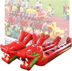 Team Building Games Teamwork Sports Toy Inflatable Dragon Boat, Outdoor Activities Fun Sports Events Large-Scale Competition Game Equipment, 2 PCS(Red,12 seats/L-7M)