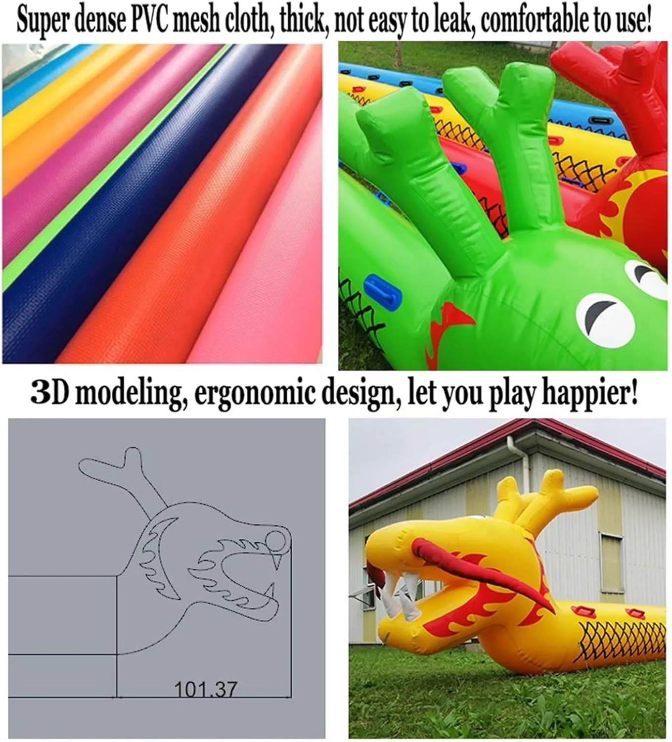Team Building Games Teamwork Sports Toy Inflatable Dragon Boat, School Clubs Large Inflatable Equipment for Outdoor Activities and Lawn Games, 3 PCS(6 seats/L-4M)
