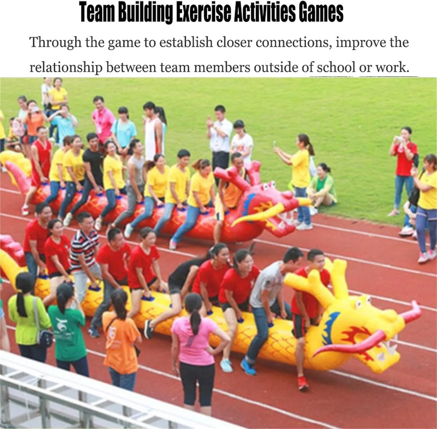 Team Building Games Teamwork Sports Toy Inflatable Dragon Boat, School Clubs Large Inflatable Equipment for Outdoor Activities and Lawn Games, 3 PCS(6 seats/L-4M)