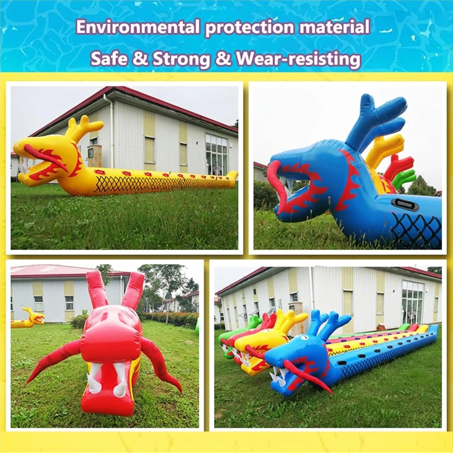 Team Building Games Teamwork Sports Toy Inflatable Dragon Boat, Team Building Activities Kit Group Games, Field Day Games, 4 PCS(5 Seats/L-3.5M)