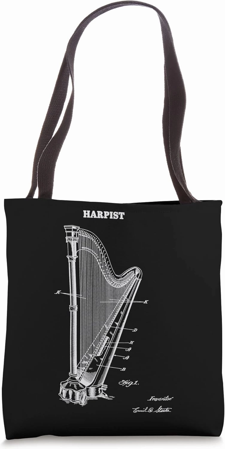 Technical Drawing Harp Musician Orchestra Harpist Tote Bag