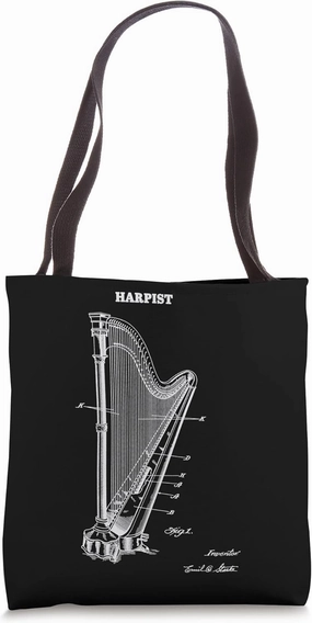 Technical Drawing Harp Musician Orchestra Harpist Tote Bag