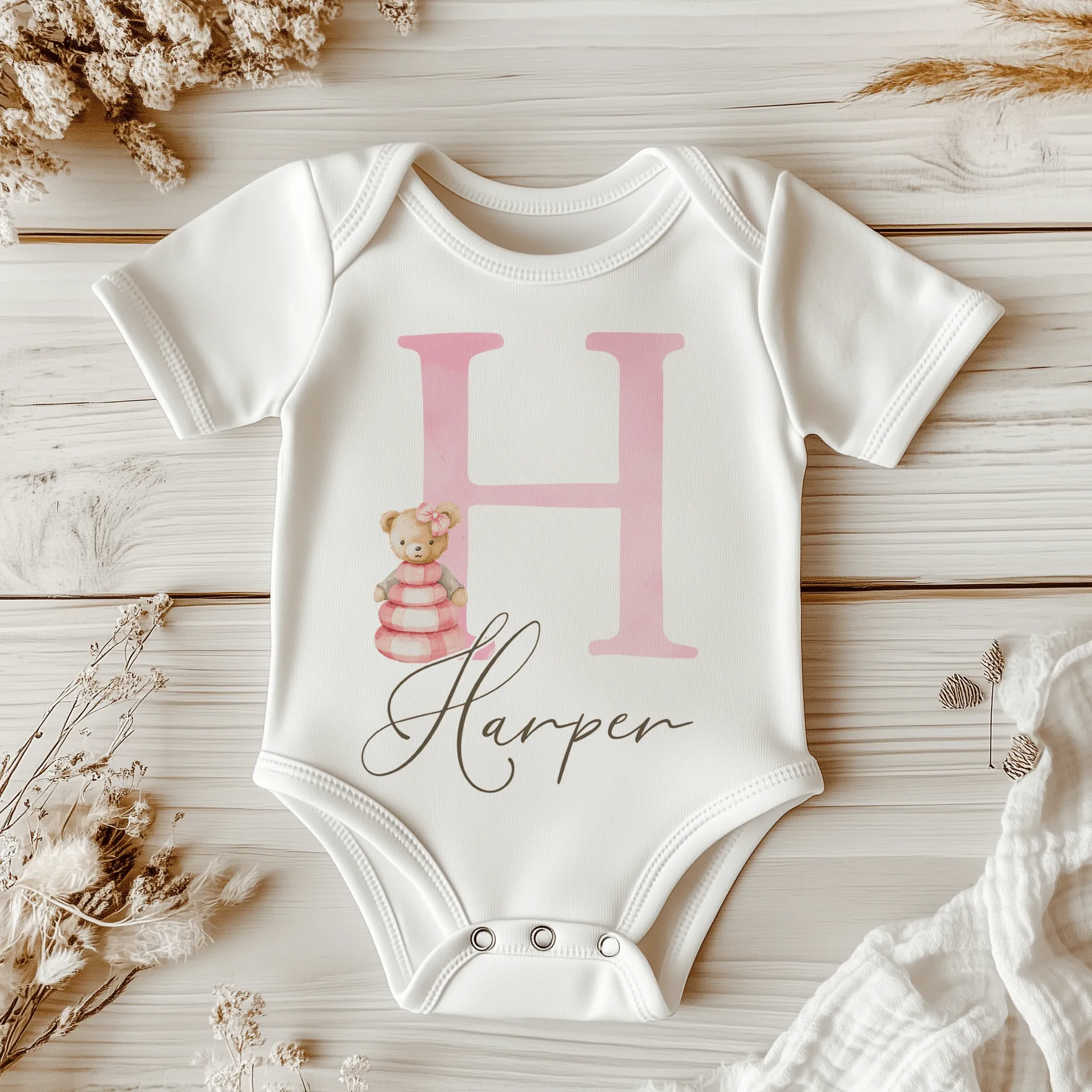 Teddy Bear Girl Personalised Baby Bodysuit