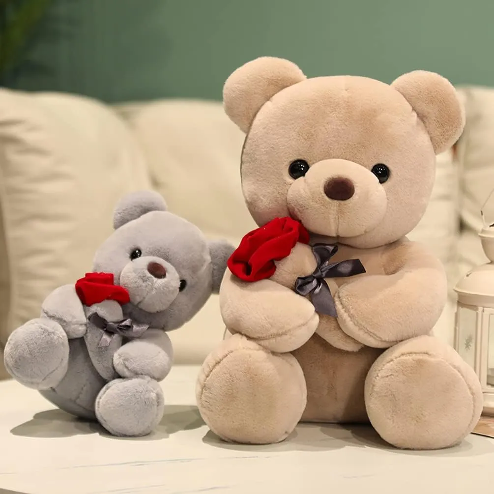 Teddy Bear with Rose,Plush Stuffed Animal Teddy Bear,Cute Sweet Teddy Bear Great Gift for Your Loved One, Soft Teddy Bear for Girlfriend Kids Birthday, Valentine, Christmas(18 inches, Brown)
