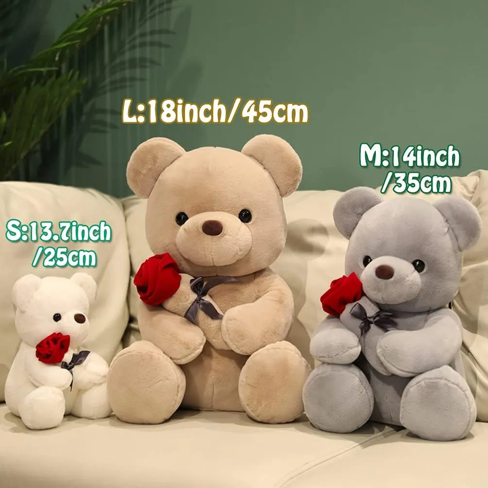 Teddy Bear with Rose,Plush Stuffed Animal Teddy Bear,Cute Sweet Teddy Bear Great Gift for Your Loved One, Soft Teddy Bear for Girlfriend Kids Birthday, Valentine, Christmas(18 inches, Brown)