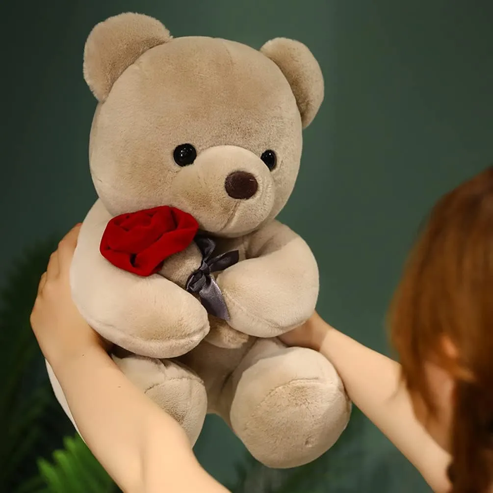 Teddy Bear with Rose,Plush Stuffed Animal Teddy Bear,Cute Sweet Teddy Bear Great Gift for Your Loved One, Soft Teddy Bear for Girlfriend Kids Birthday, Valentine, Christmas(18 inches, Brown)
