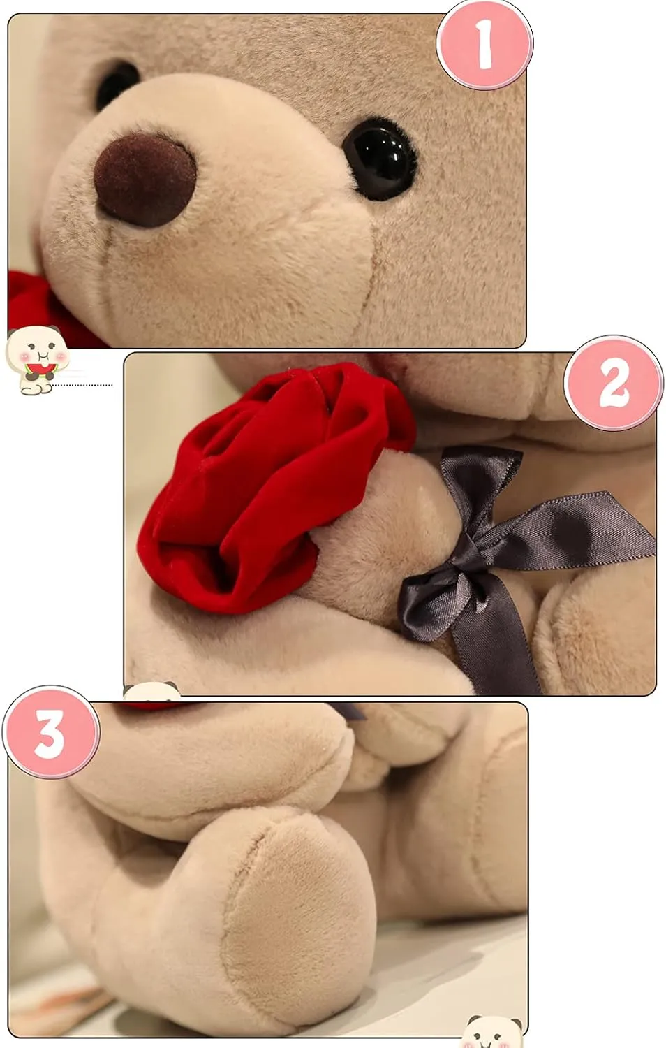 Teddy Bear with Rose,Plush Stuffed Animal Teddy Bear,Cute Sweet Teddy Bear Great Gift for Your Loved One, Soft Teddy Bear for Girlfriend Kids Birthday, Valentine, Christmas(18 inches, Brown)