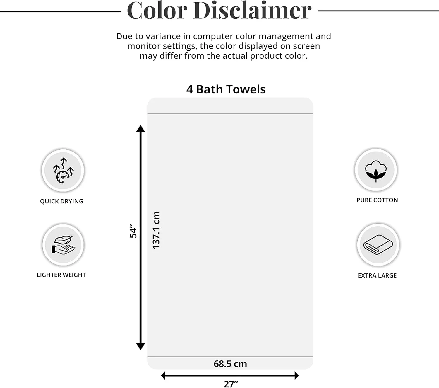 Tens Towels Pack of 4 Soft Bath Towels, 100% Cotton, 27 x 54 Inches, Lightweight & Quick-Dry, Ideal for Daily Bathroom Use, Practical & Comfortable, Light Green