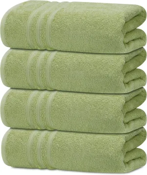 Tens Towels Pack of 4 Soft Bath Towels, 100% Cotton, 27 x 54 Inches, Lightweight & Quick-Dry, Ideal for Daily Bathroom Use, Practical & Comfortable, Light Green