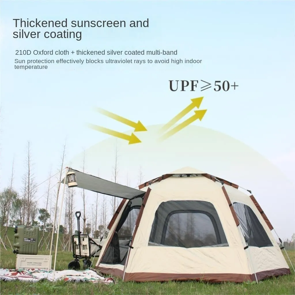 Tent Hexagonal Tent Folding Portable Thickened No-Setup Family Camping Outdoor Fully Automatic Quick-Opening Tent Outdoor Tent