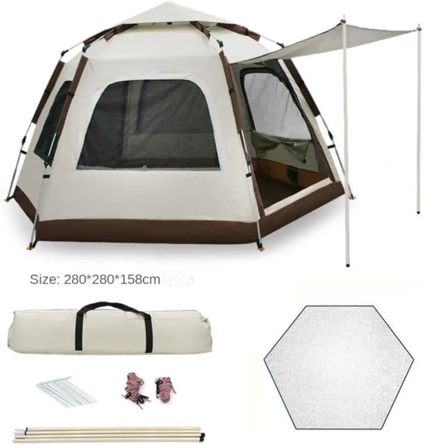 Tent Hexagonal Tent Folding Portable Thickened No-Setup Family Camping Outdoor Fully Automatic Quick-Opening Tent Outdoor Tent