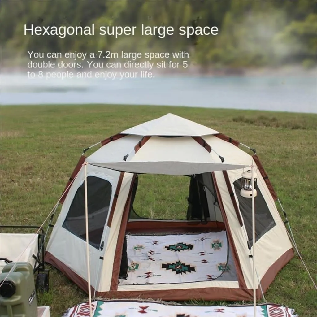 Tent Hexagonal Tent Folding Portable Thickened No-Setup Family Camping Outdoor Fully Automatic Quick-Opening Tent Outdoor Tent