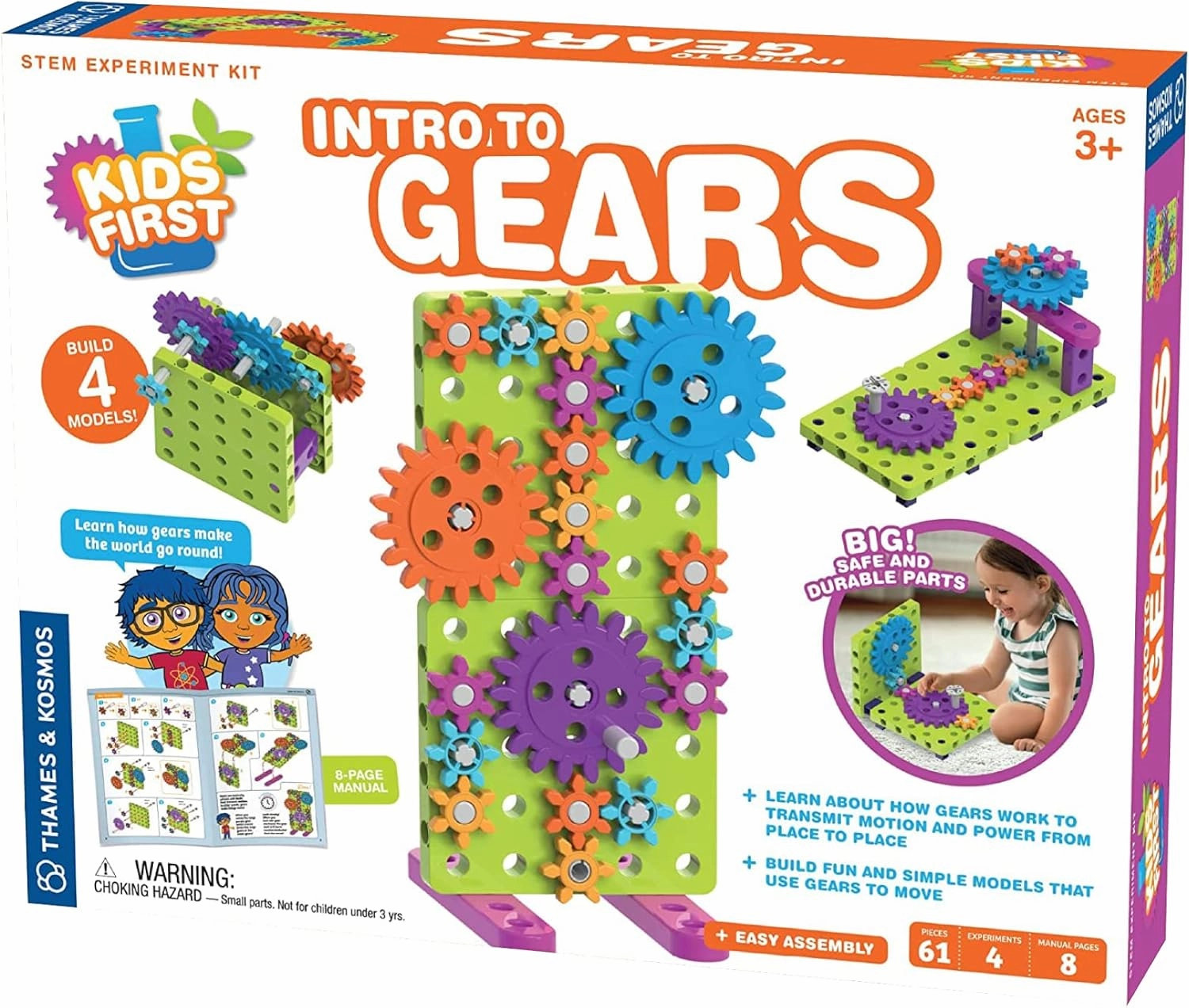 Thames & Kosmos Kids First: Intro to Gears STEM Experiment Kit for Ages 3  | Build 4 Models, Learn About Gears, Power & Motion | Intro to Mechanical Engineering for Young Learners | Durable Parts