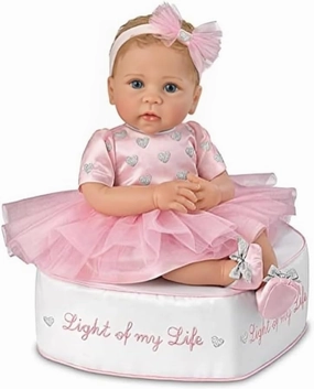The Ashton-Drake Galleries Light of My Life So Truly Real® Lifelike Baby Girl Doll with Light Up Skirt and Ottoman Set Weighted Poseable RealTouch® Vinyl Skin by Doll Artist Linda Murray 18"-inches