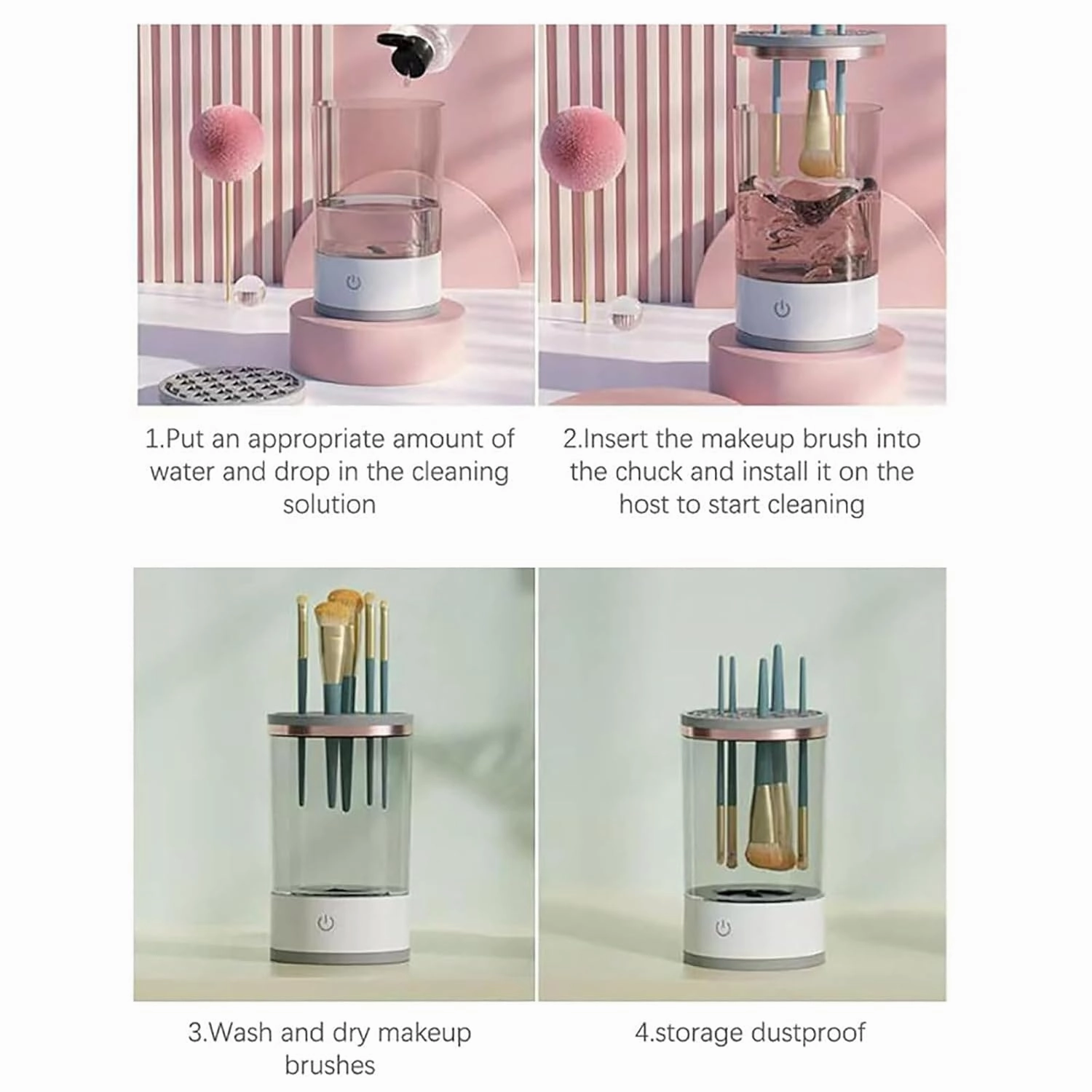 The Cozy Luna, Cozy Luna, The Cozy Luna Brush Cleaner, Cosmetic Brush Cleaner, Waterproof Automatic Makeup Brush Cleaner for Makeup Brush Set (Charging,White)