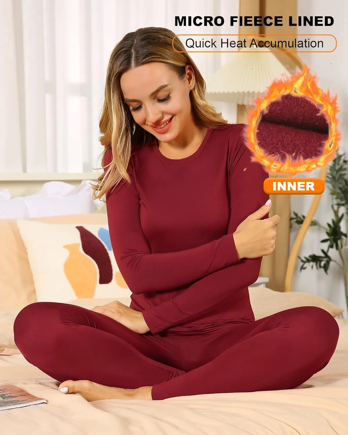 Thermal Underwear Set for Women Long Johns Fleece Lined Base Layer Soft Top Bottom