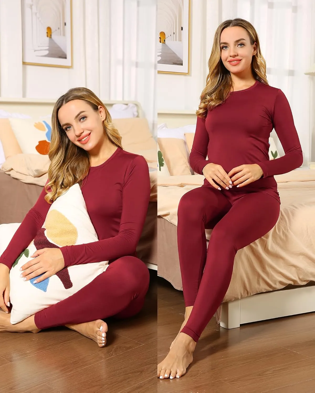 Thermal Underwear Set for Women Long Johns Fleece Lined Base Layer Soft Top Bottom