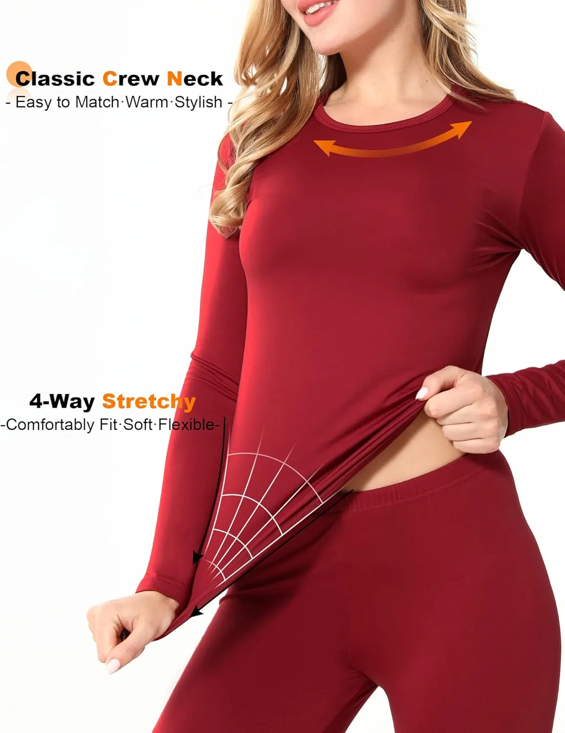 Thermal Underwear Set for Women Long Johns Fleece Lined Base Layer Soft Top Bottom