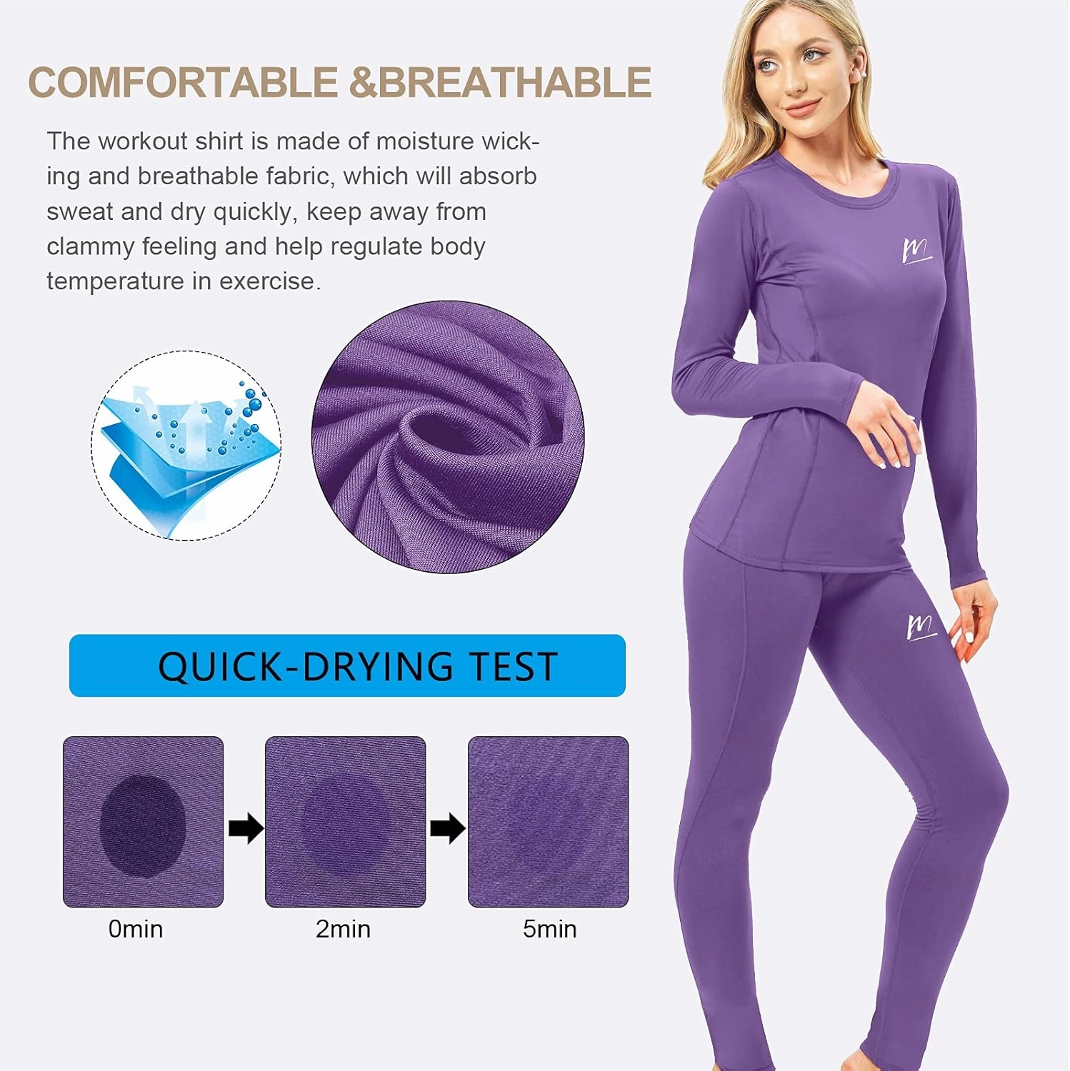 Thermal Underwear for Women, Winter Warm Base Layer Compression Set, Fleece Lined Long Johns Running Skiing