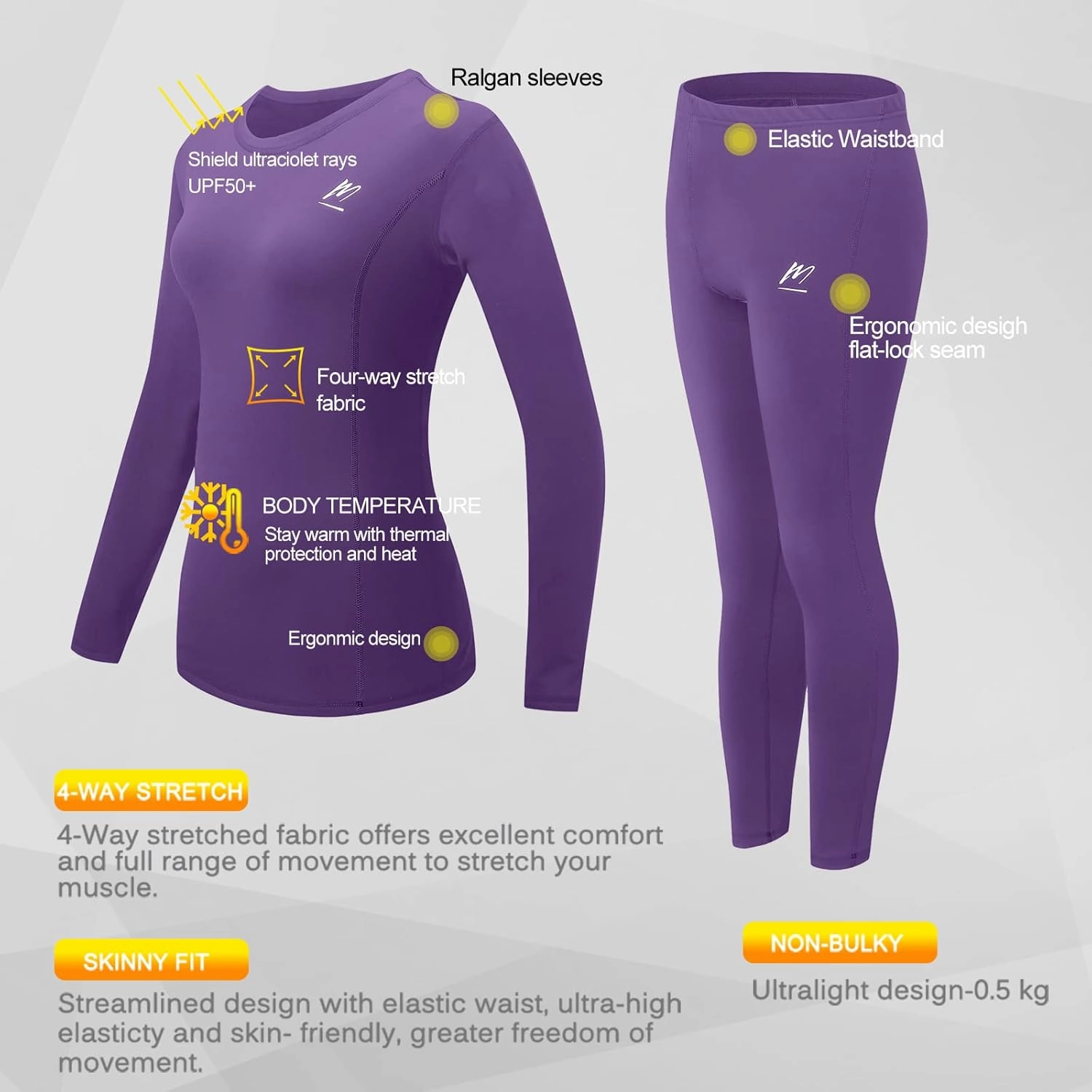 Thermal Underwear for Women, Winter Warm Base Layer Compression Set, Fleece Lined Long Johns Running Skiing