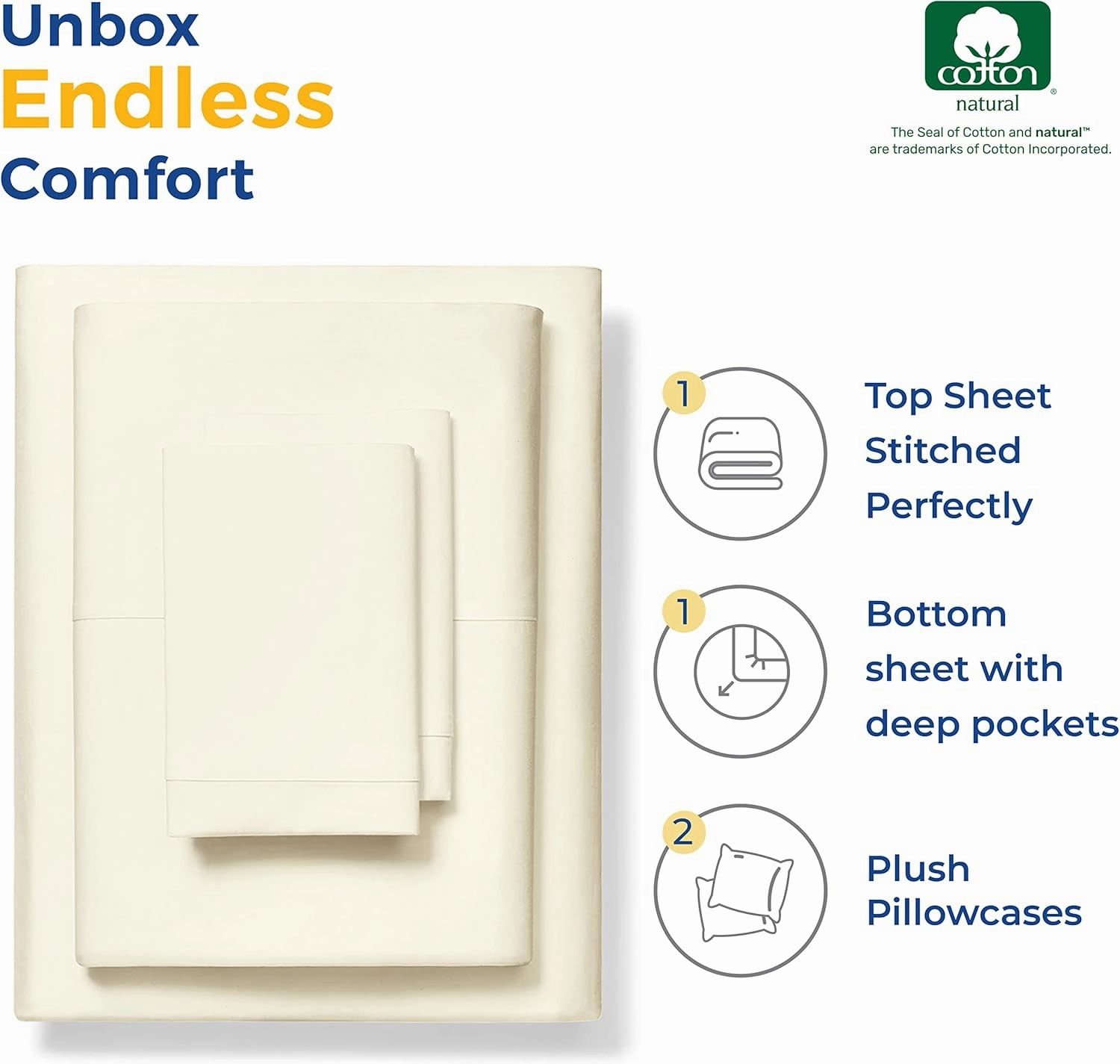 THREAD SPREAD Luxury Pure Egyptian Cotton Sheets King Size - 600 Thread Count Sheets King 4 PC Luxury Sheets King Size, 16" Deep Pocket, Soft, Cooling Sateen Weave Hotel Luxury Bed Sheets Set - Ivory