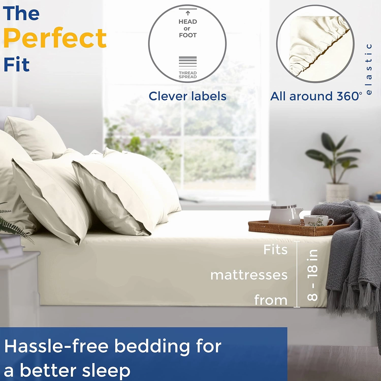 THREAD SPREAD Luxury Pure Egyptian Cotton Sheets King Size - 600 Thread Count Sheets King 4 PC Luxury Sheets King Size, 16" Deep Pocket, Soft, Cooling Sateen Weave Hotel Luxury Bed Sheets Set - Ivory