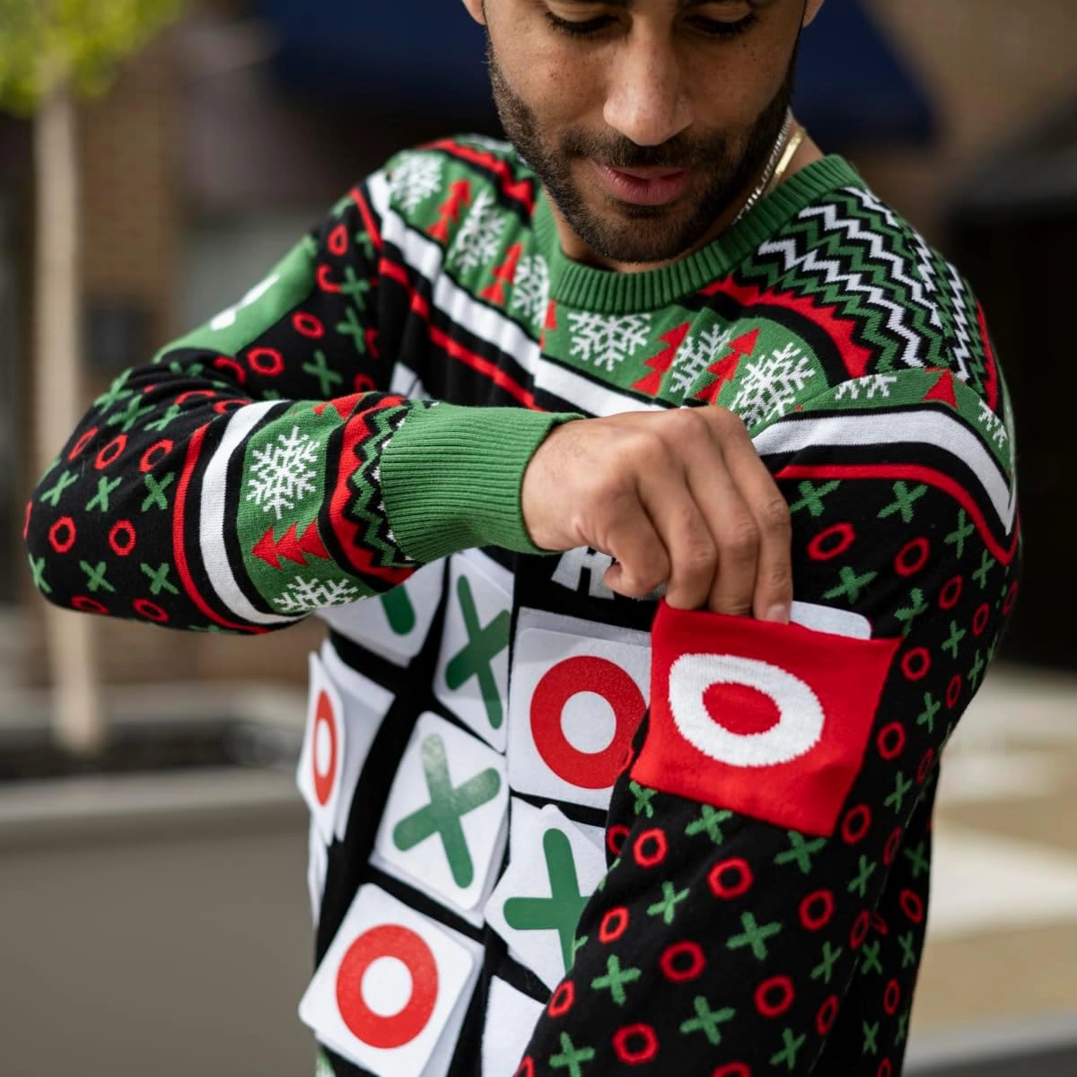 Tic Tac Ho Festive Holiday Party Game Wear Interactive Ugly Christmas Sweater
