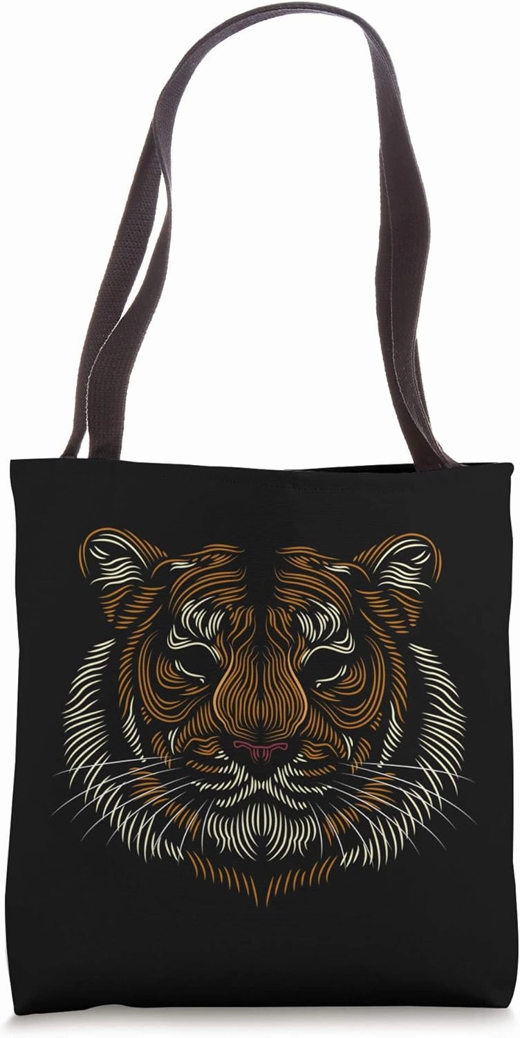 Tiger Head - Line Art Grapic - Animal Drawing - Geometrical Tote Bag