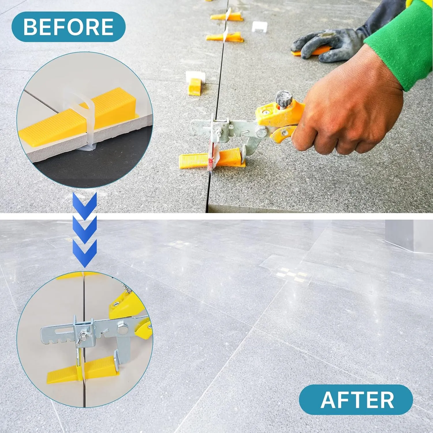 Tile Leveling System with Tile Plier 600Pcs Piece Tile Spacers Clips 200Pcs Piece Reusable Wedges and 1 Rubber Mallet Tile Tools Set for Stone Installation (1/8"(3.0 mm)