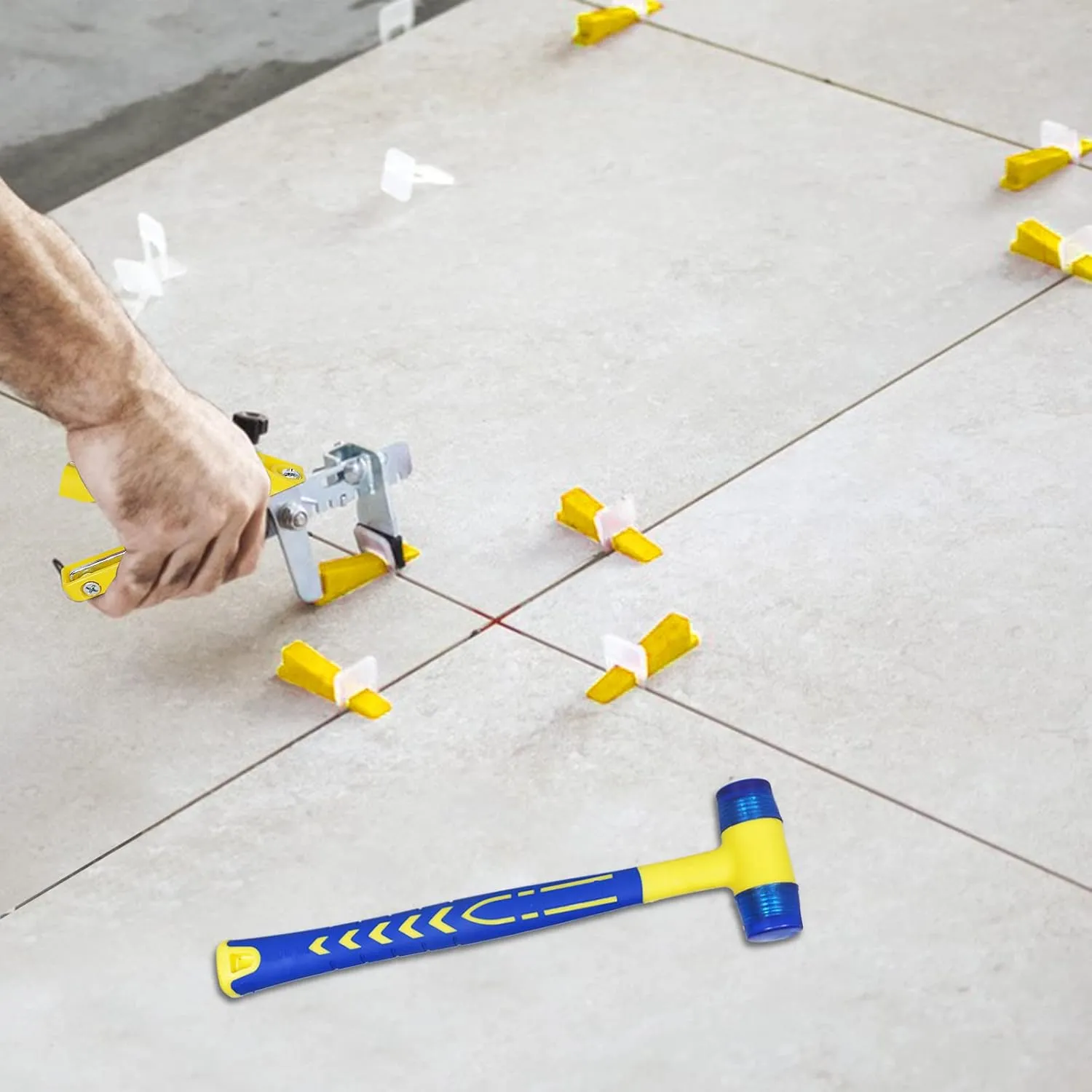 Tile Leveling System with Tile Plier 600Pcs Piece Tile Spacers Clips 200Pcs Piece Reusable Wedges and 1 Rubber Mallet Tile Tools Set for Stone Installation (1/8"(3.0 mm)