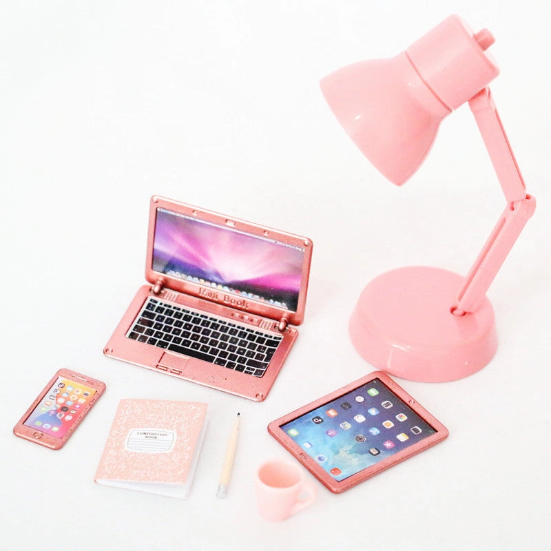 Tiny Tech Bundle for Dollhouses - Mini Phone, Tablet, Foldable Laptop & Realistic Desk Lamp - Perfect for Home & Office Displays