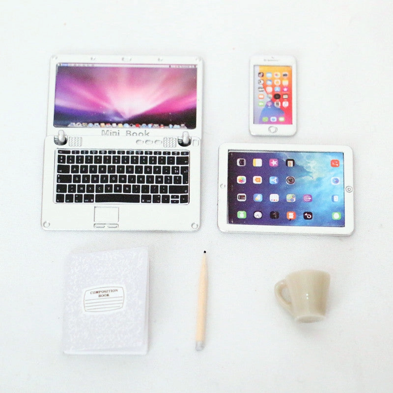 Tiny Tech Bundle for Dollhouses - Mini Phone, Tablet, Foldable Laptop & Realistic Desk Lamp - Perfect for Home & Office Displays