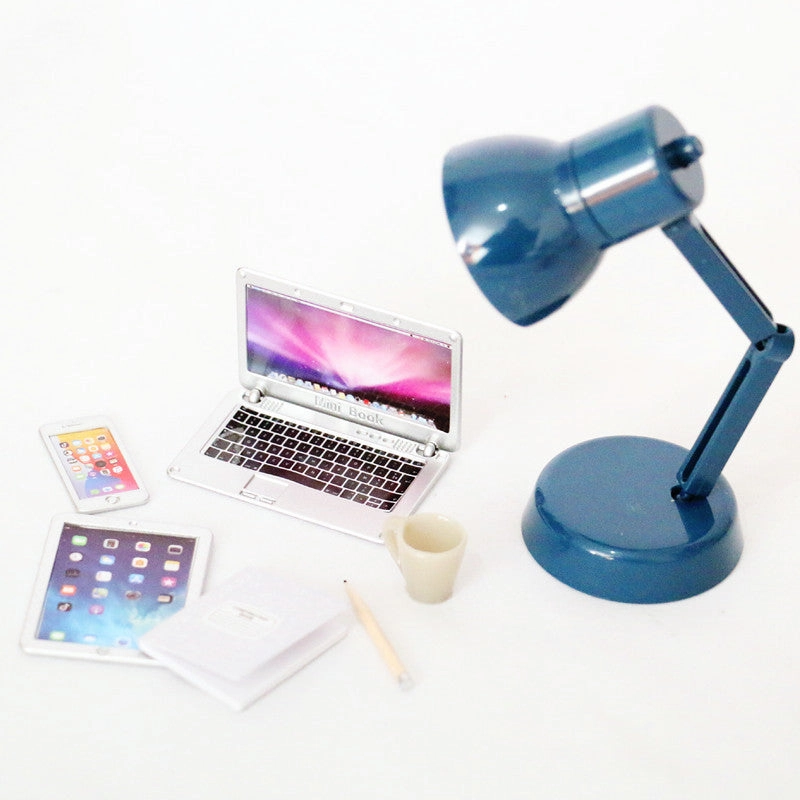 Tiny Tech Bundle for Dollhouses - Mini Phone, Tablet, Foldable Laptop & Realistic Desk Lamp - Perfect for Home & Office Displays