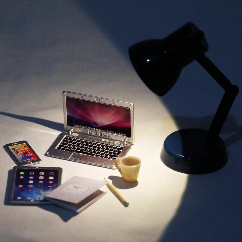 Tiny Tech Bundle for Dollhouses - Mini Phone, Tablet, Foldable Laptop & Realistic Desk Lamp - Perfect for Home & Office Displays
